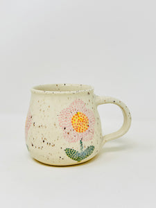 Handmade handpainted pink flower ceramic mug