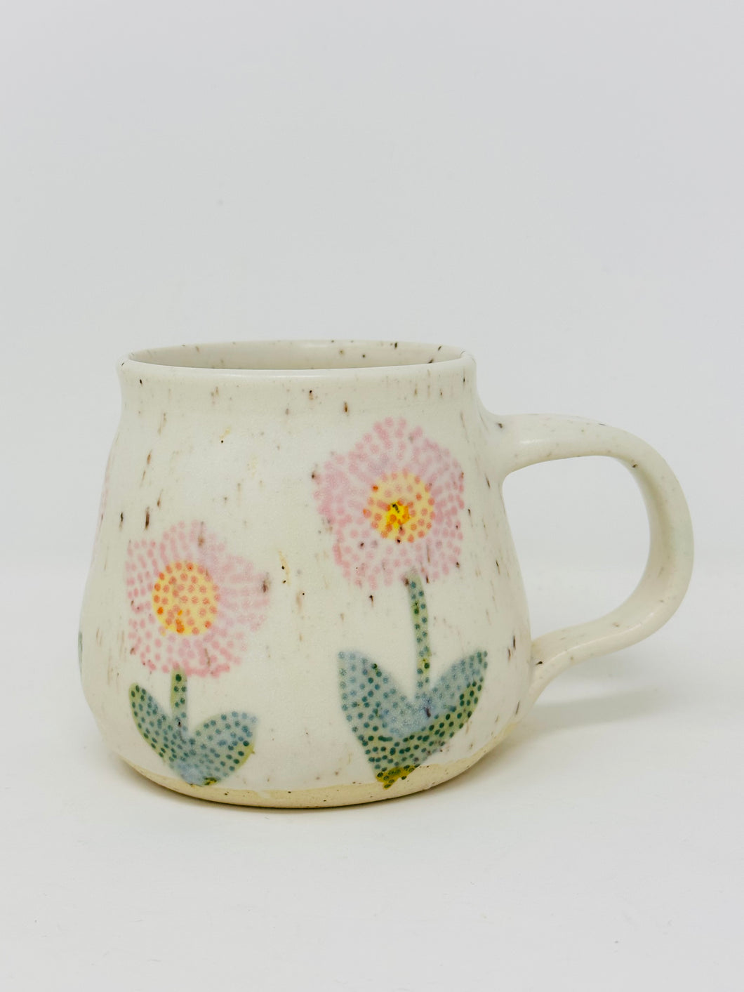 Handmade handpainted pink floral ceramic mug