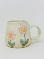 Handmade handpainted pink floral ceramic mug