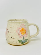 Handmade handpainted pink flower ceramic mug