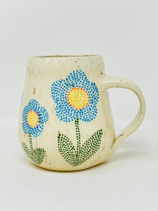 Handmade handpainted blue floral ceramic mug
