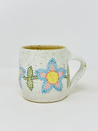 Handmade handpainted blue and pink floral ceramic mug
