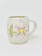 Handmade handpainted pink and blue flower ceramic mug