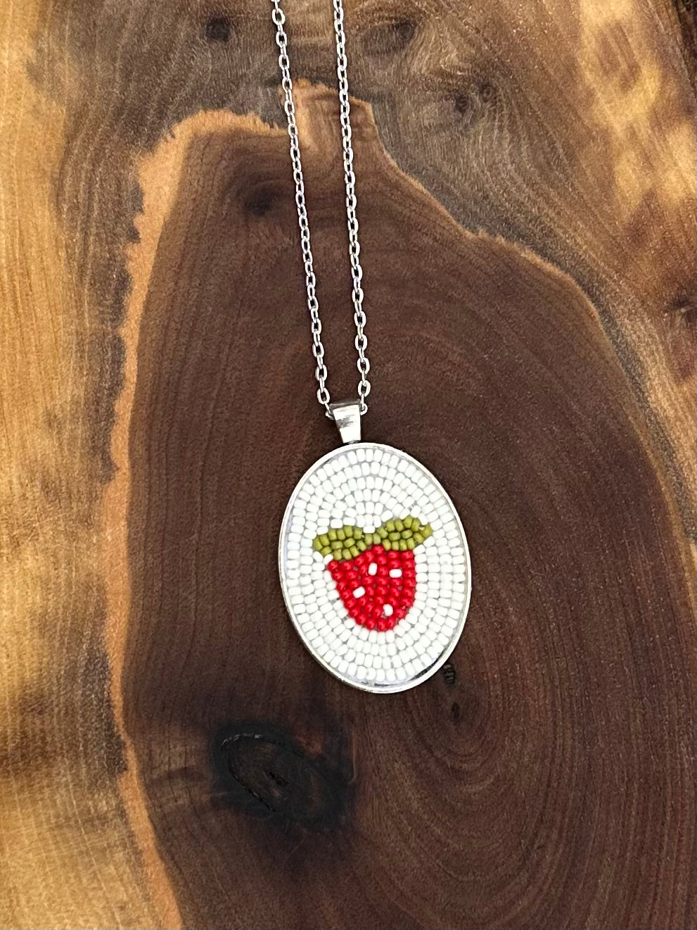 Hand beaded strawberry pendant