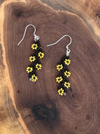 Handmade beaded sunflower dangle earrings
