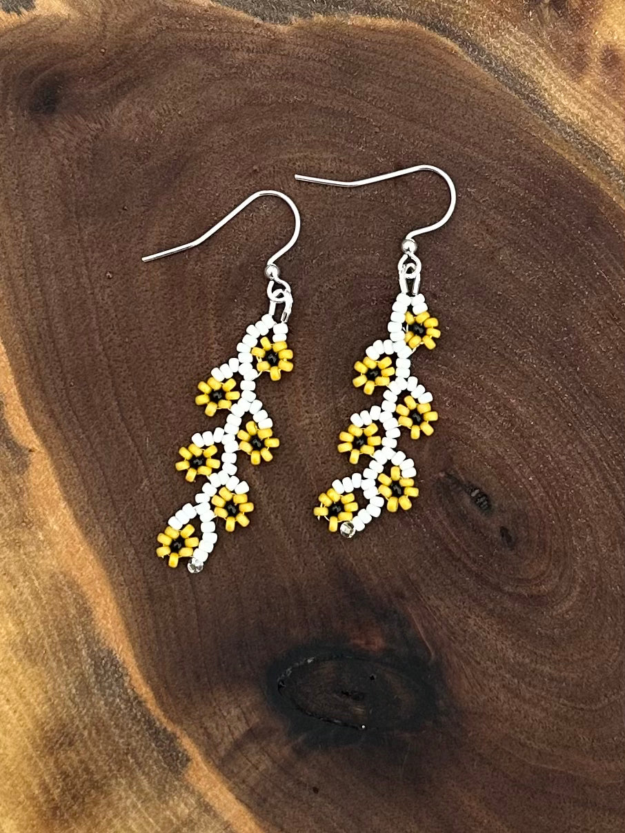 Handmade beaded sunflower earrings
