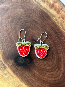 Handmade handbeaded mini strawberry earrings
