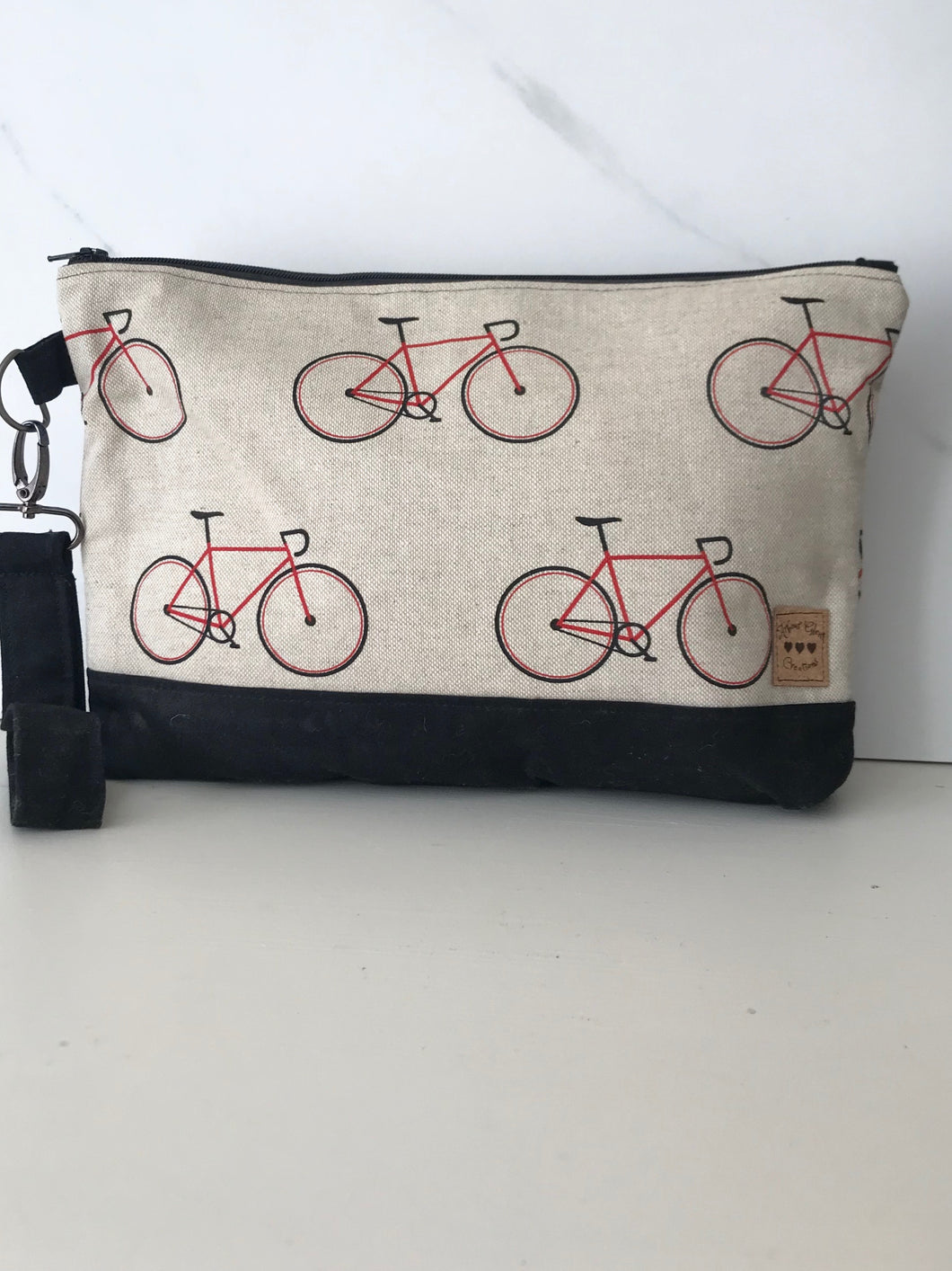 The Caba Pouch  - Natural Linen with Bicycles