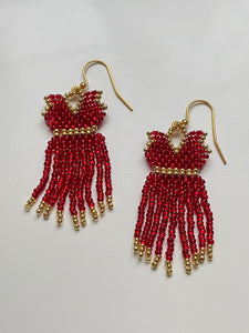 Handmade Beaded Red Dress Fringe Earrings